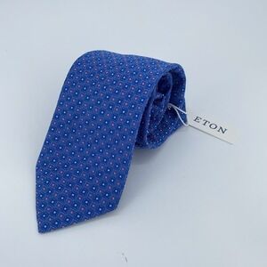 Eton Tie Mens One Size Blue Patterned Silk Classic Luxury Necktie Italy Made NWT